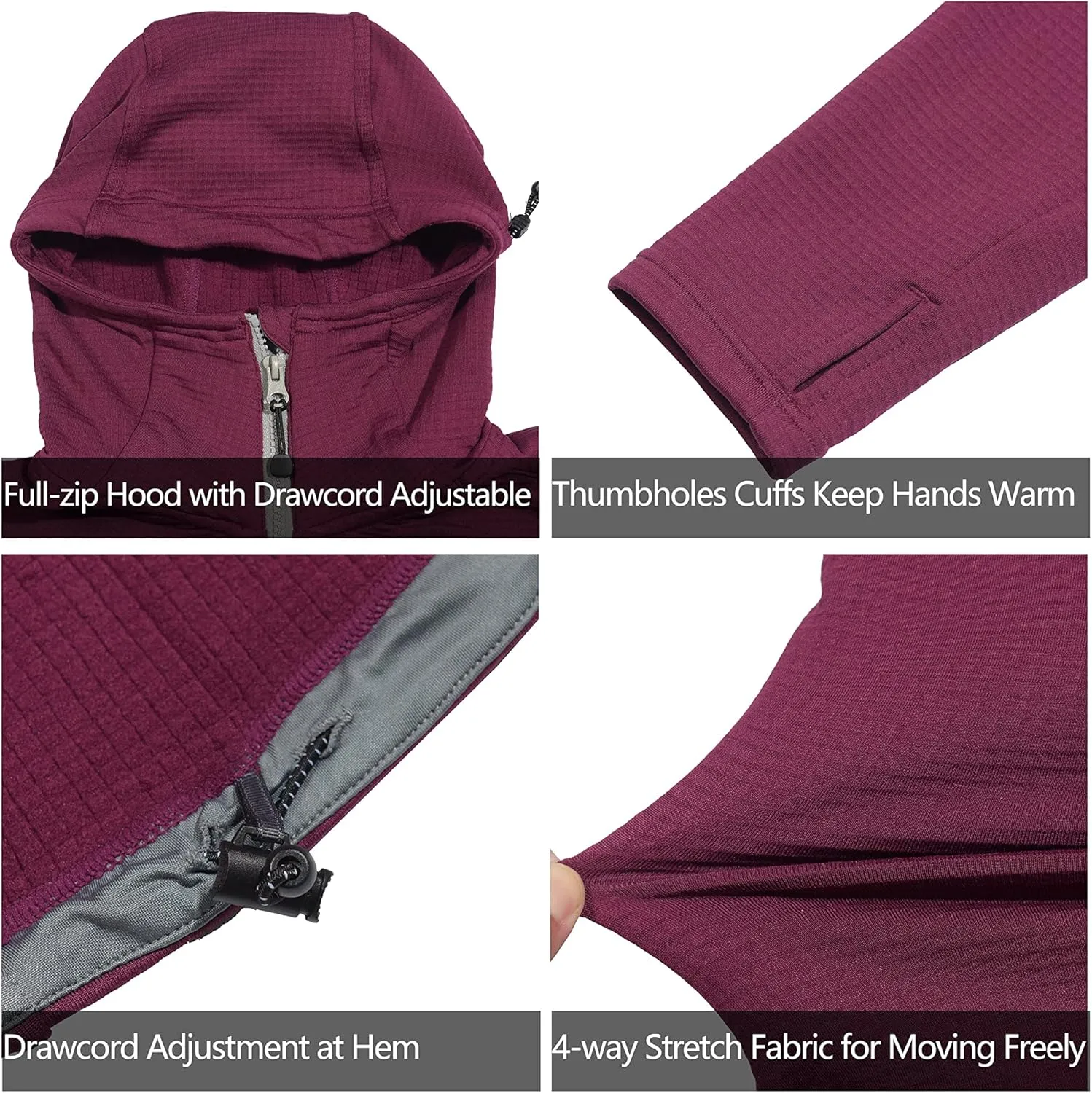 Little Donkey Andy Women's Winter Lightweight Warm Fleece Running Jacket Breathable Thumbholes Thermal Hiking Jacket