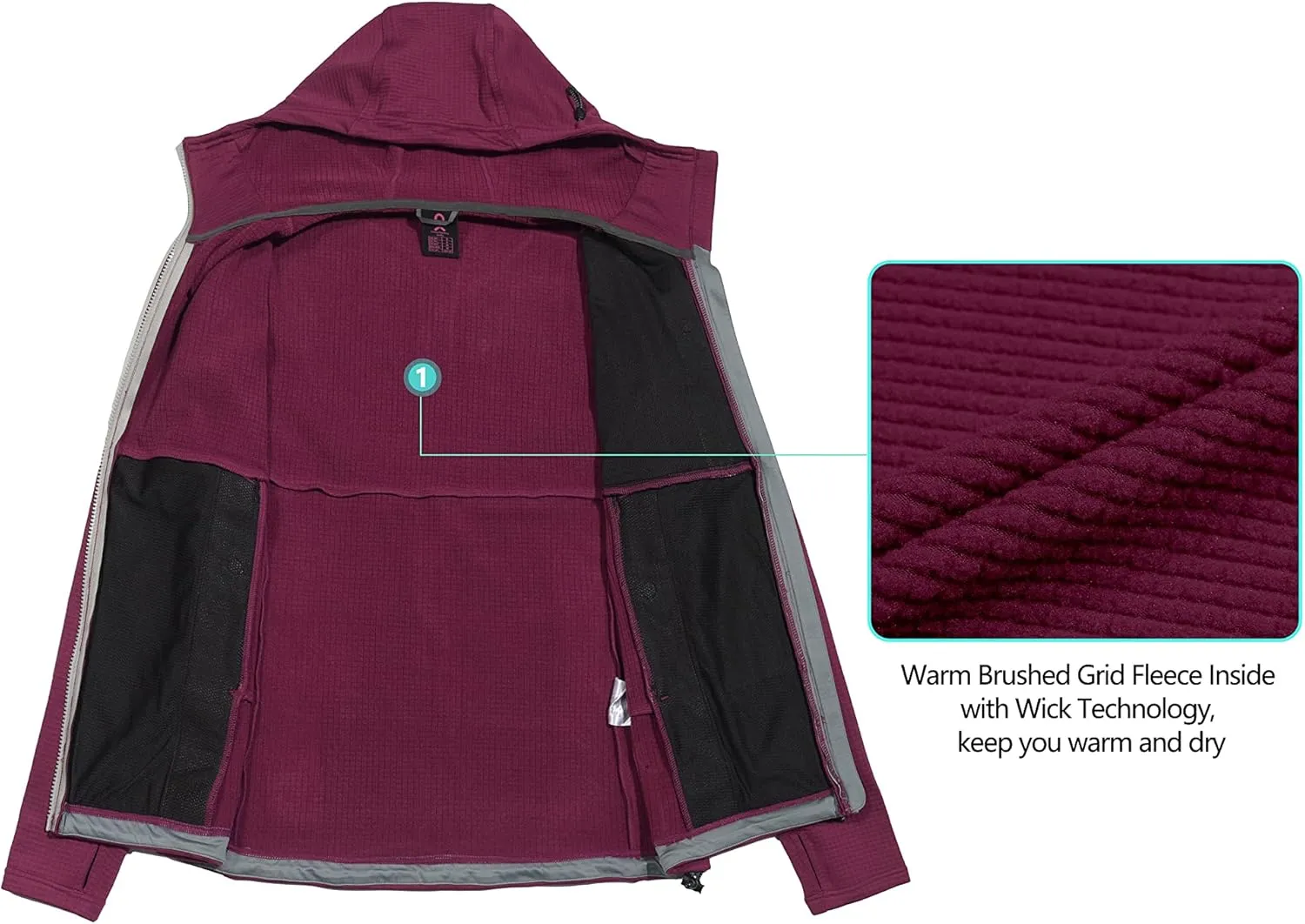 Little Donkey Andy Women's Winter Lightweight Warm Fleece Running Jacket Breathable Thumbholes Thermal Hiking Jacket