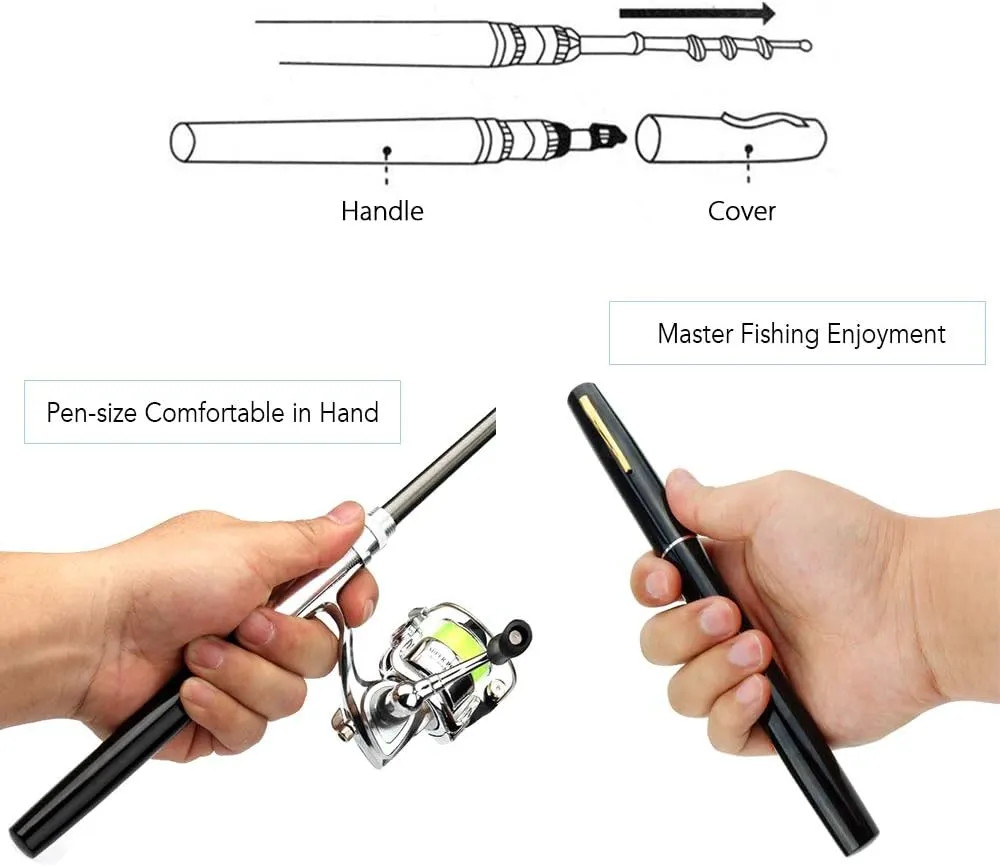 Lixada Collapsible Mini Pen Fishing Pole Kit - Telescopic Fishing Rod Spinning Reel Combo Kit