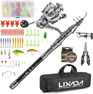 Lixada Fishing Rod Reel Combo, Telescopic Fishing Rod 4.9ft/5.9ft/6.89ft/7.87ft Reel Fishing Accessories Fish Lip Gripper Fishing Pliers, Fishing Kits Lightweight for Beginner and Professionals