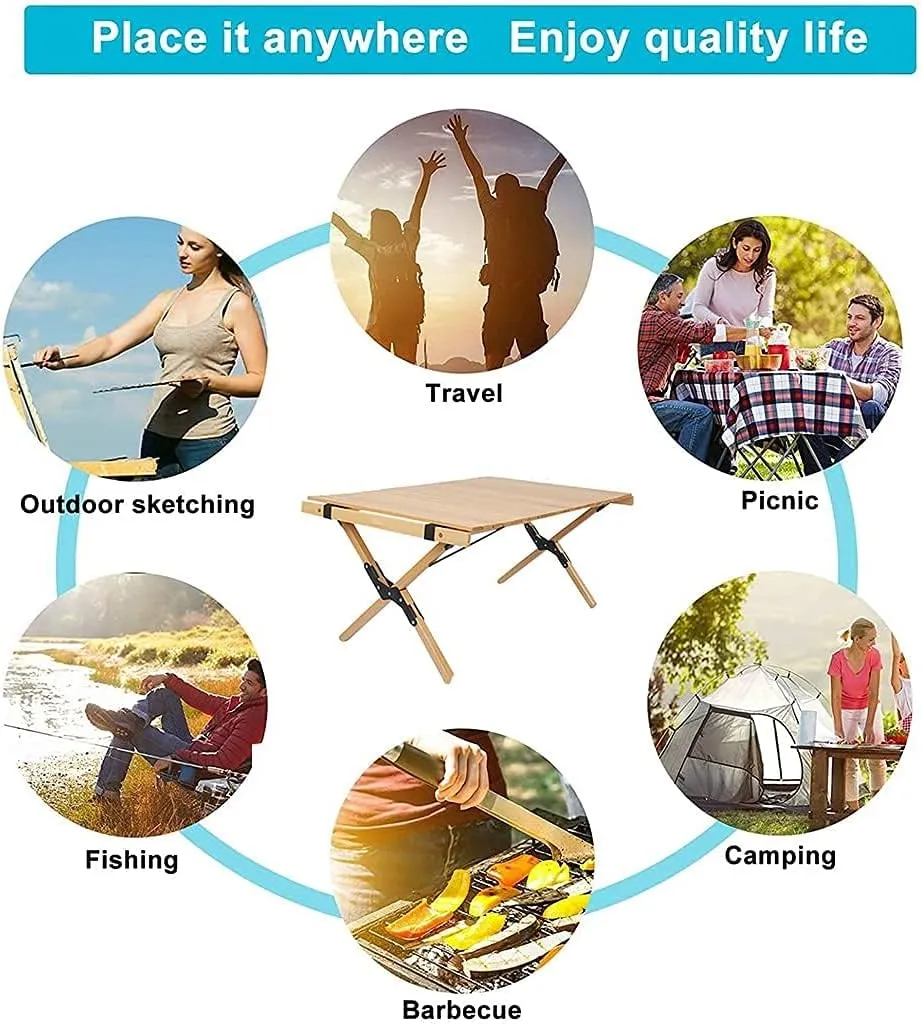 LJYT Outdoor Folding Portable Picnic Camping Table Roll Up Top Portable Camping Side Tables with Aluminum Table Top for 1-2 People