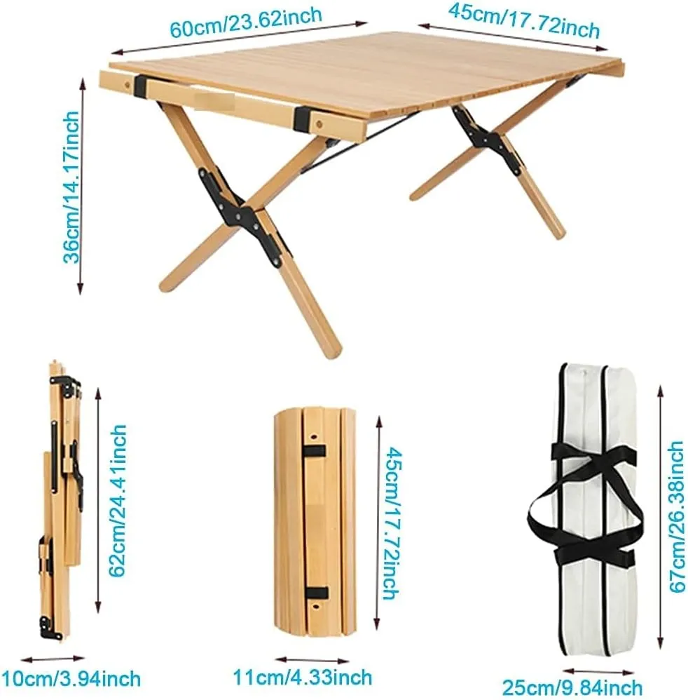 LJYT Outdoor Folding Portable Picnic Camping Table Roll Up Top Portable Camping Side Tables with Aluminum Table Top for 1-2 People