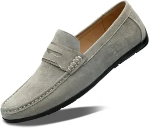 Loafers for Men Round Toe Suede Vamp Penny Loafers Lightweight Flat Heel Anti-Slip Classic Walking Slip-on