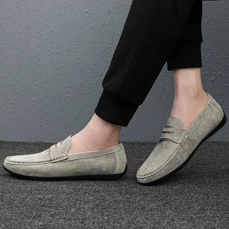 Loafers for Men Round Toe Suede Vamp Penny Loafers Lightweight Flat Heel Anti-Slip Classic Walking Slip-on