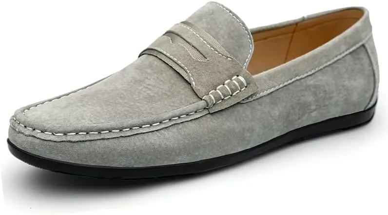 Loafers for Men Round Toe Suede Vamp Penny Loafers Lightweight Flat Heel Anti-Slip Classic Walking Slip-on