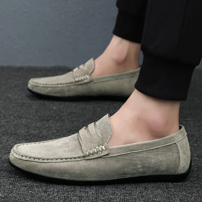 Loafers for Men Round Toe Suede Vamp Penny Loafers Lightweight Flat Heel Anti-Slip Classic Walking Slip-on