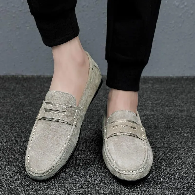 Loafers for Men Round Toe Suede Vamp Penny Loafers Lightweight Flat Heel Anti-Slip Classic Walking Slip-on