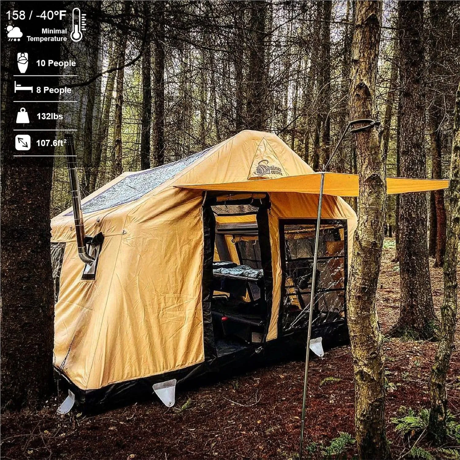 London 360 – Luxury 4-Season Inflatable Tent for Camping, 8-Person Capacity, Panoramic Windows, and Sunroof