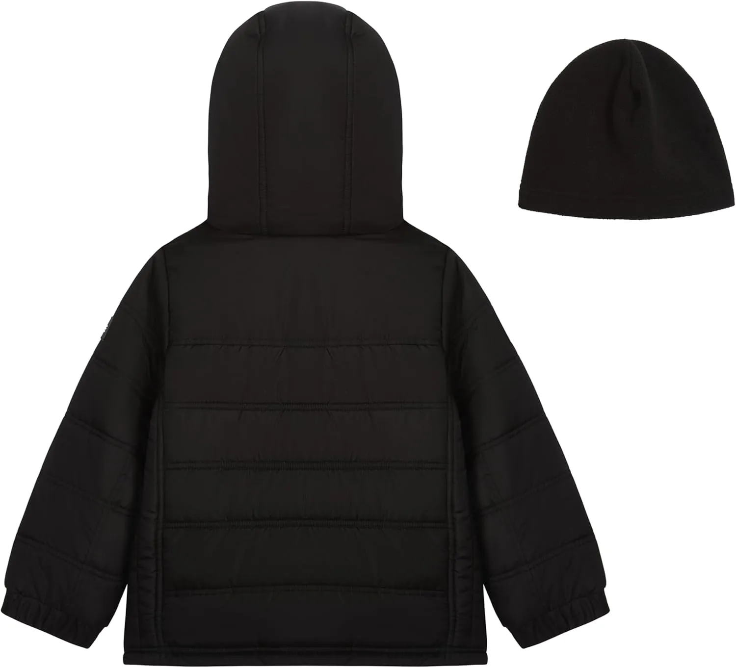 LONDON FOG Boys' Sporty Heavyweight Hooded Puffer Jacket and Fleece Beanie