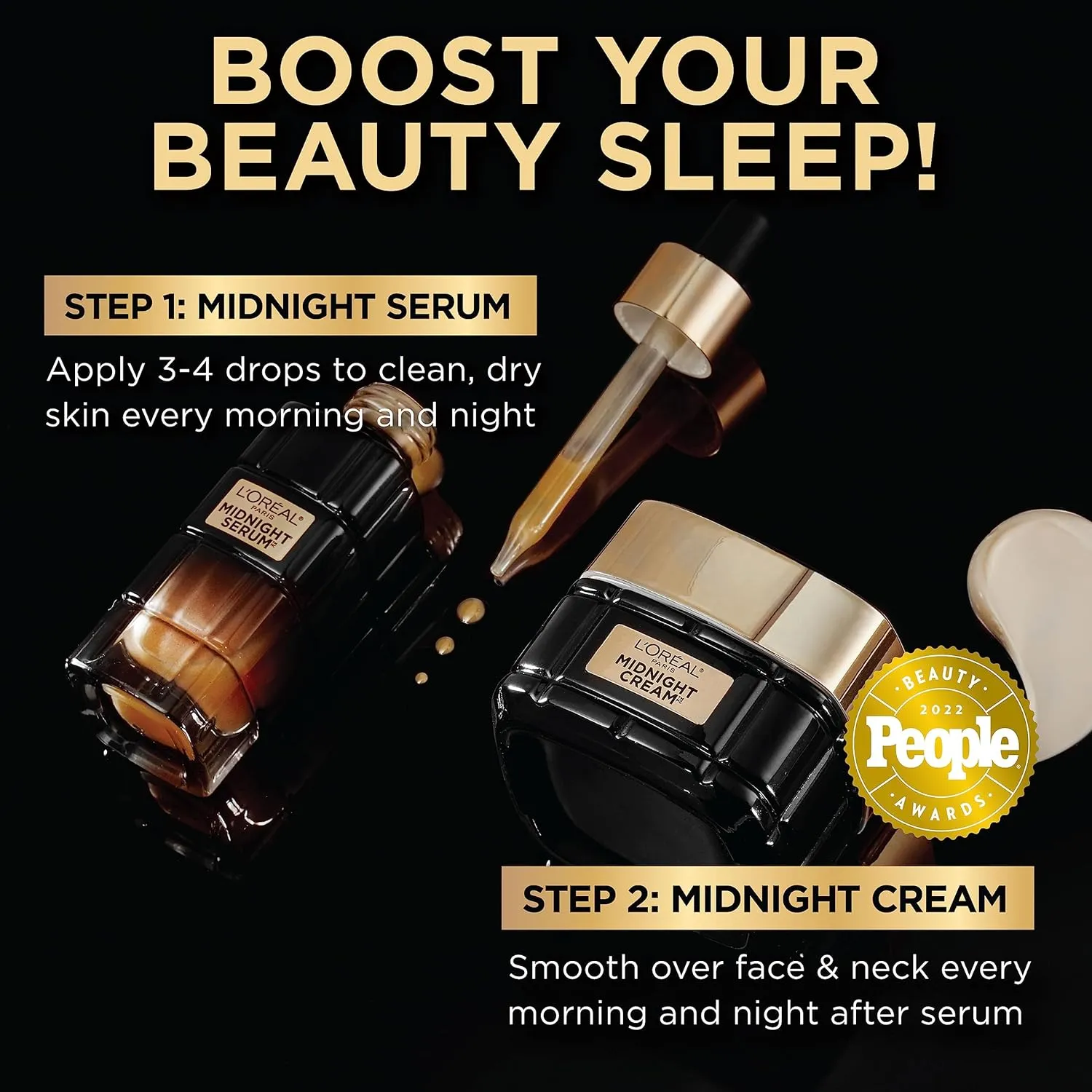 L'Oreal Paris Age Perfect Anti-Aging Midnight Face Serum 1 oz   Midnight Cream 1.7 oz, Smooths Wrinkles & Firms Skin   Eye Cream & Serum Sample