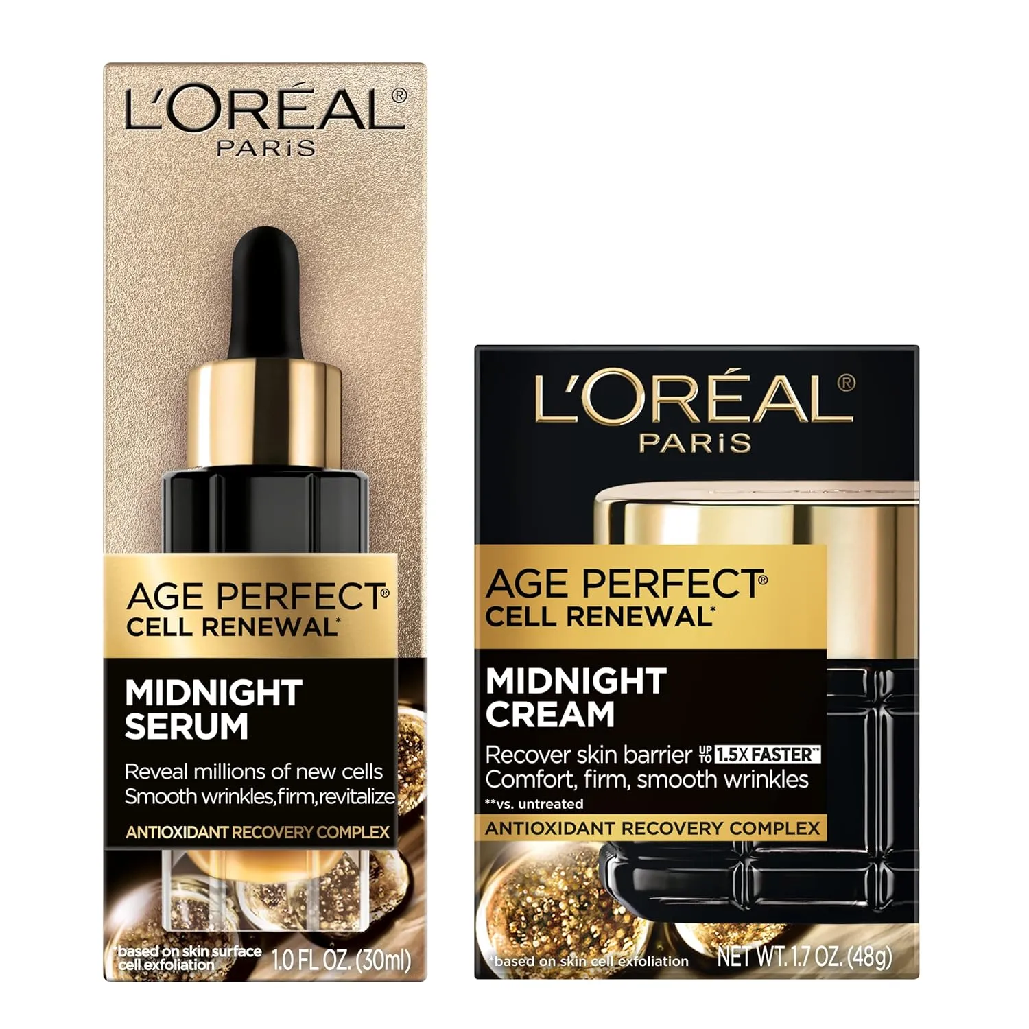 L'Oreal Paris Age Perfect Anti-Aging Midnight Face Serum 1 oz   Midnight Cream 1.7 oz, Smooths Wrinkles & Firms Skin   Eye Cream & Serum Sample