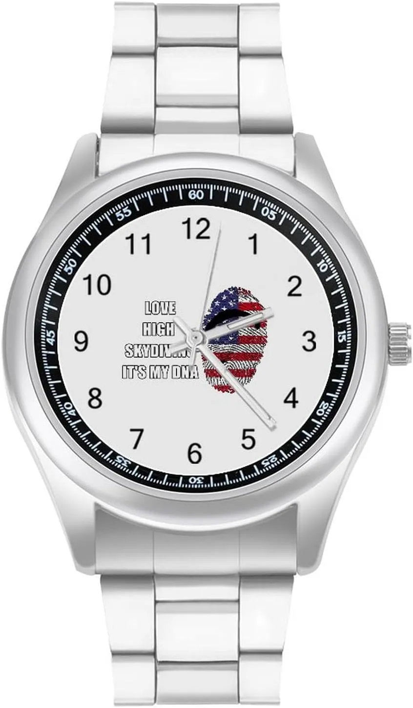 Love High Skydiving It's My DNA Wrist Watches for Men Metal Band Watch Fashion Three-Hand Watches Gift for Boyfriend Father