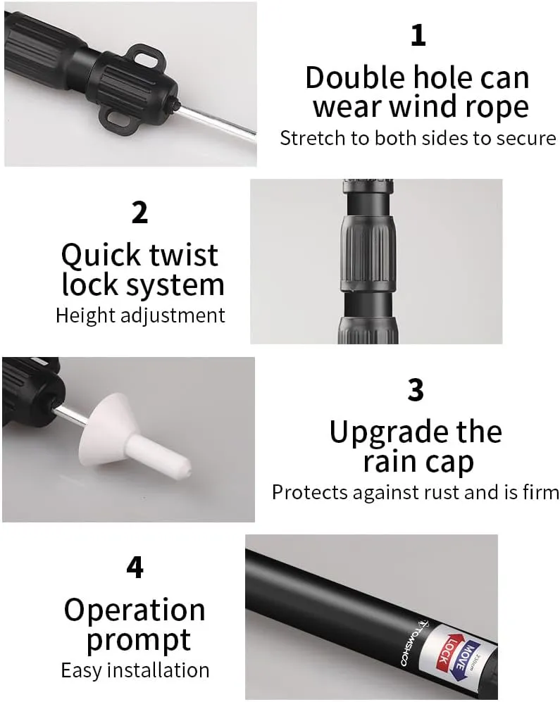lyrlody Telescoping Pole, Camping Tarp Poles, Aluminum 6061 Strong Adjustable telescoping Pole with Lock System, for shelter, Hammock rain Fly, Awning (3meter)