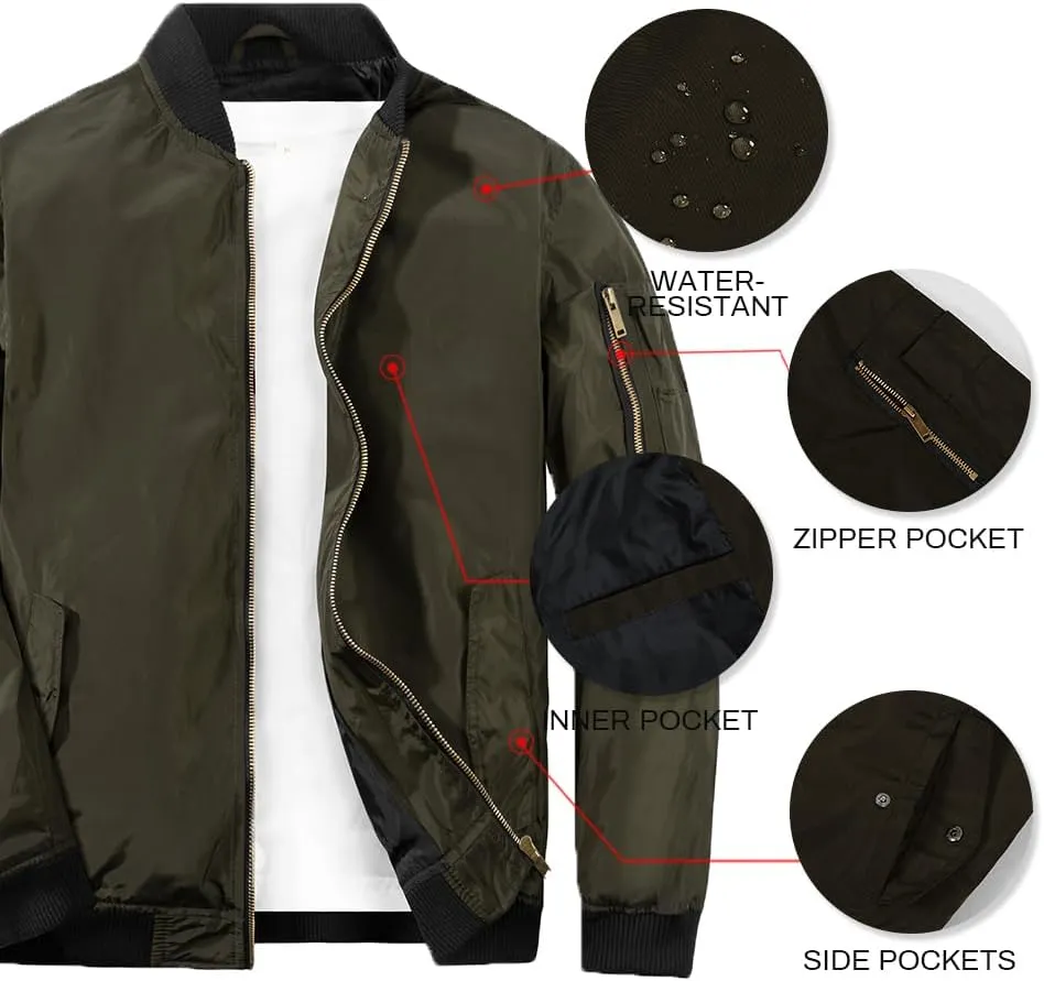 MADHERO Mens Bomber Jacket Lightweight Slim Fit Softshell Windbreaker
