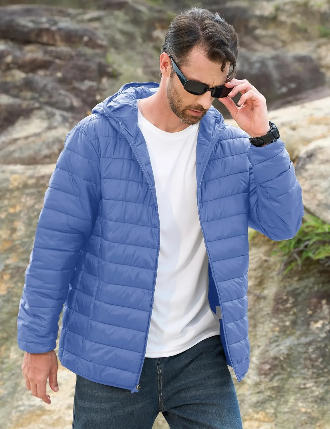 MAGCOMSEN Men's Lightweight Puffer Jacket Hooded Full Zip Water-Resistant Quilted Lined Winter Coats