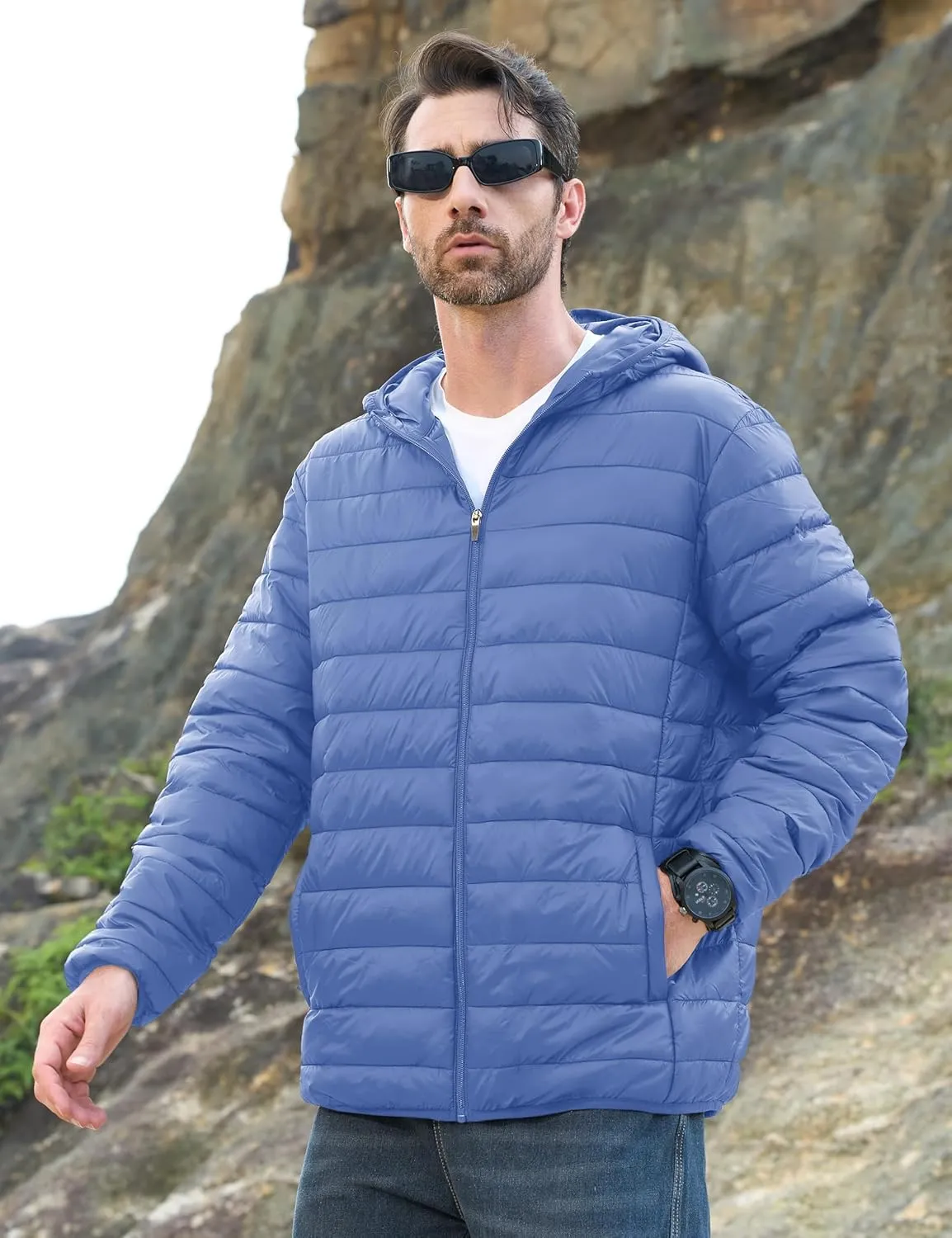 MAGCOMSEN Men's Lightweight Puffer Jacket Hooded Full Zip Water-Resistant Quilted Lined Winter Coats