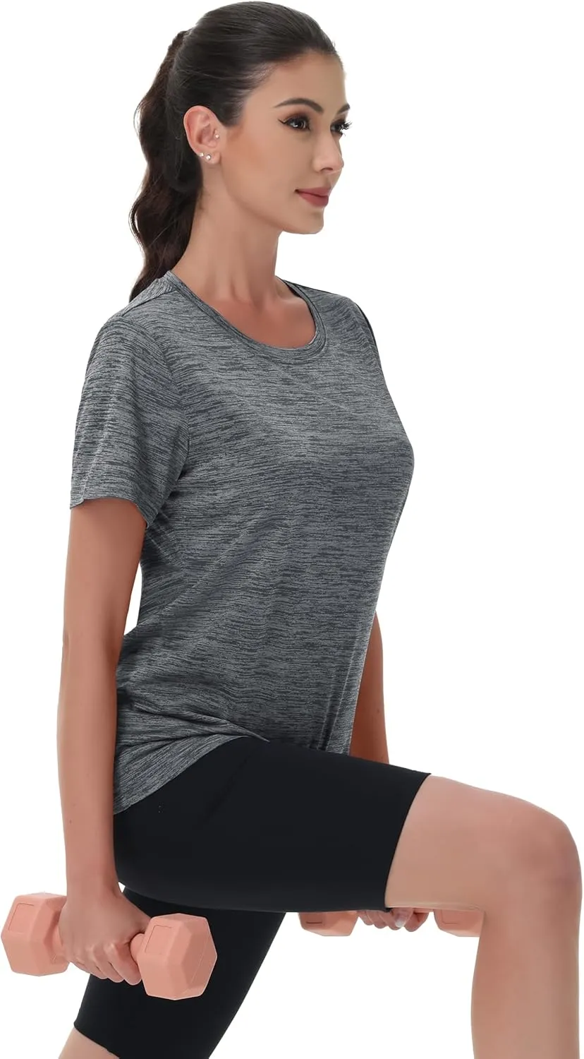 MAGCOMSEN Women's Workout Shirts Crewneck Short Sleeve Moisture Wicking Lightweight Tops for Gym Athletic Sports