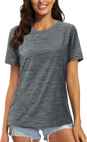 MAGCOMSEN Women's Workout Shirts Crewneck Short Sleeve Moisture Wicking Lightweight Tops for Gym Athletic Sports