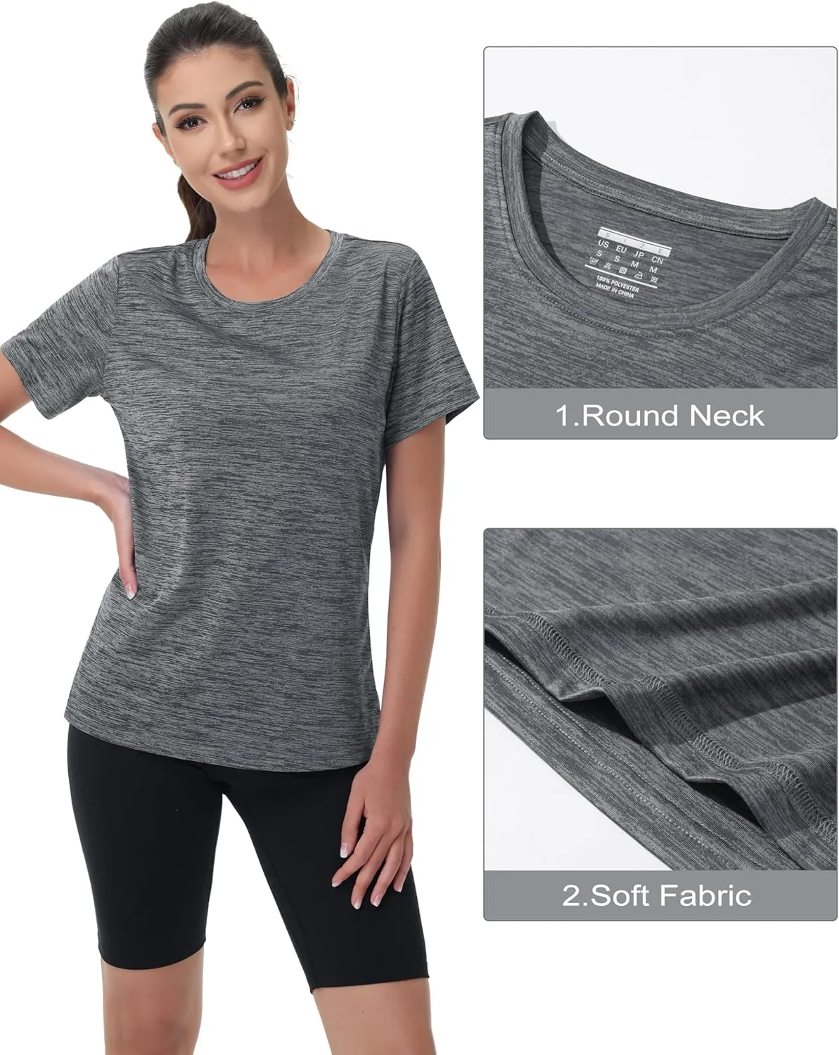 MAGCOMSEN Women's Workout Shirts Crewneck Short Sleeve Moisture Wicking Lightweight Tops for Gym Athletic Sports