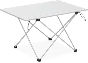 Magshion Folding Camping Table with Aluminum Table Top and Carry Bag, Portable Side Table for Camping, Hiking, Picnics, Load Up to 50lbs, Sliver