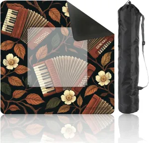 Mahjong Mat for Table Accordion Autumn Leaves Seamless Music Art Embroidery Style 31.5" x 31.5" Non-Slip Noise-Reducing Game Mat Premium Mahjong Accessories for Poker Dominoes Board Games