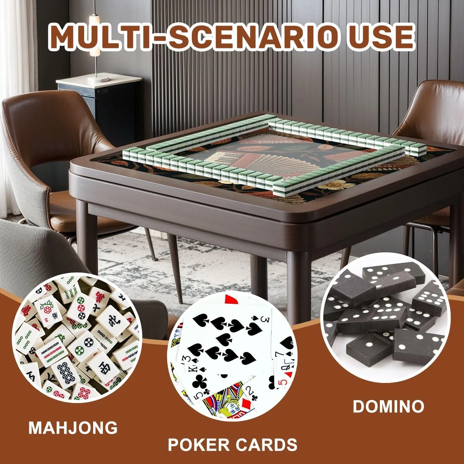 Mahjong Mat for Table Accordion Autumn Leaves Seamless Music Art Embroidery Style 31.5" x 31.5" Non-Slip Noise-Reducing Game Mat Premium Mahjong Accessories for Poker Dominoes Board Games