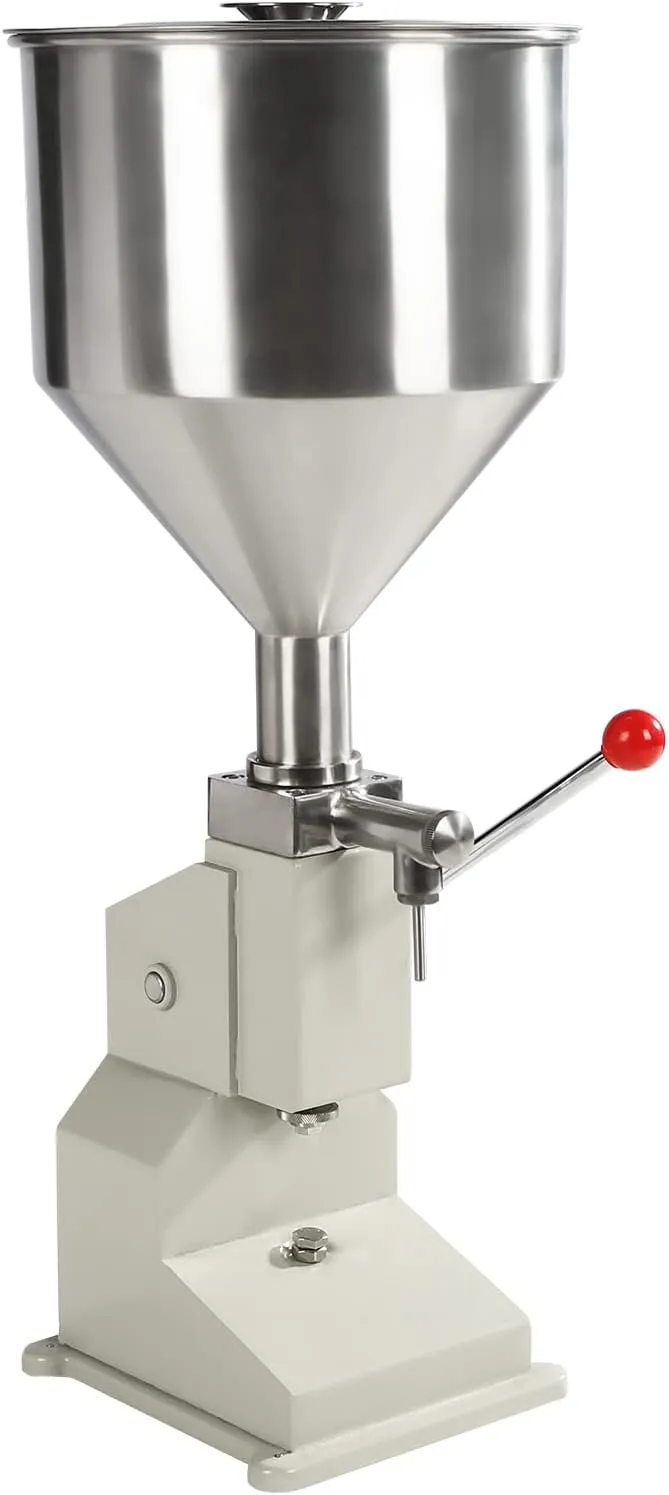 Manual Liquid Filling Machine, Bottle Filler 5-50ml for Cream Cosmetic, Stainless Steel Bottle Liquid Filler with Hopper, Adjustable Filling Volume