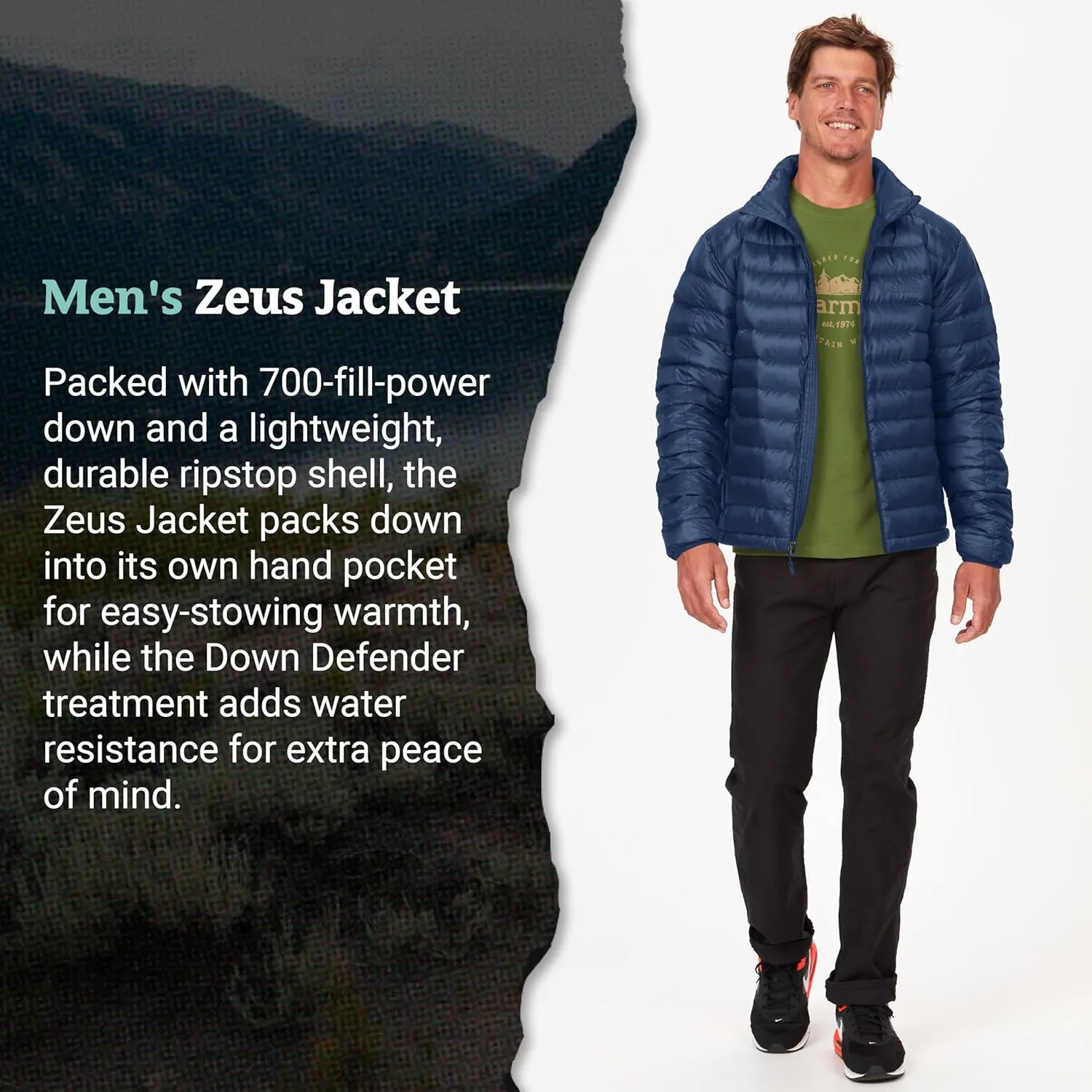 MARMOT Men's Lightweight, Water-Resistent Zeus Jacket, 700 Fill Power Down