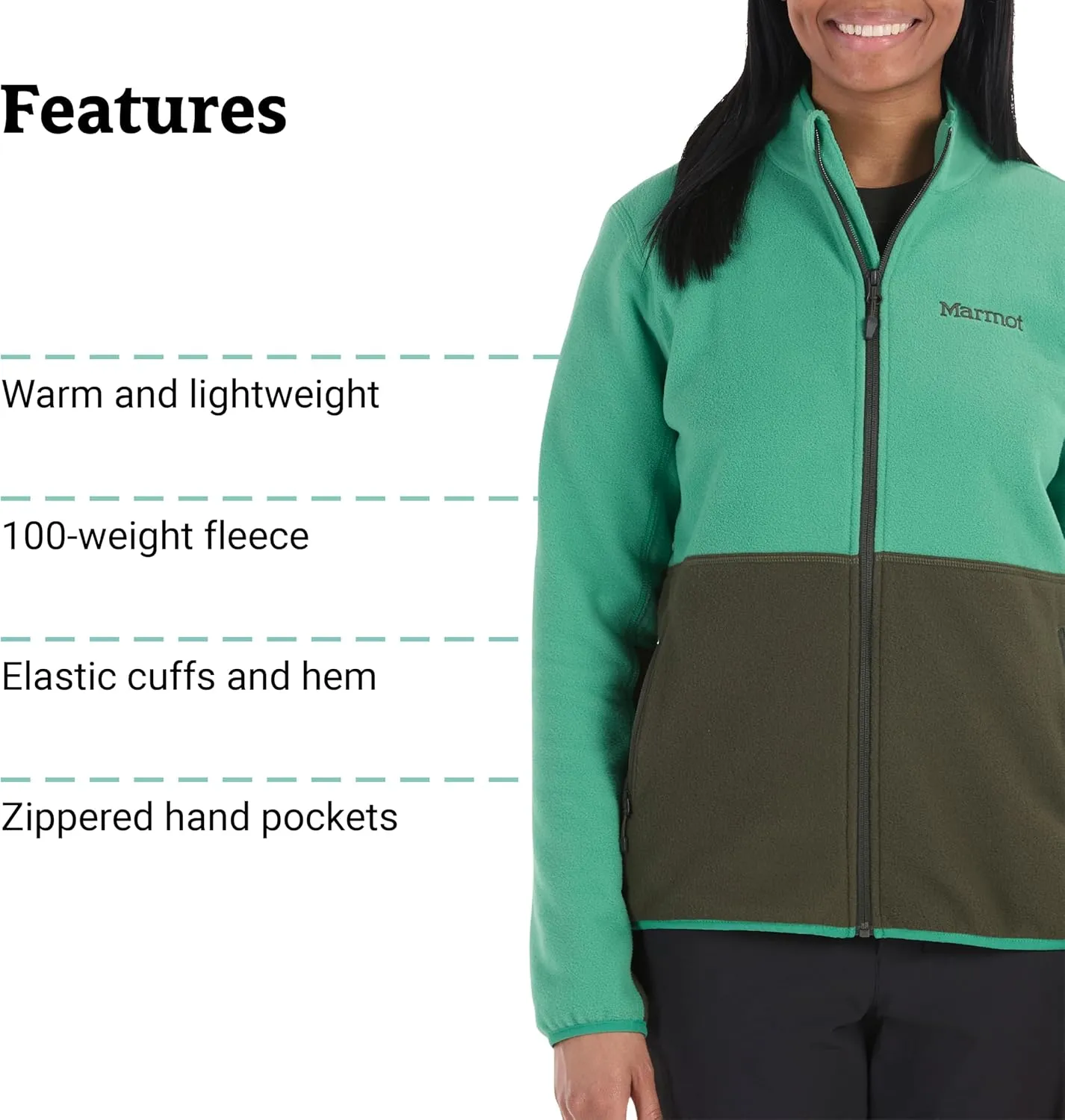 MARMOT Women's Rocklin Full-Zip Jacket - Classic, Warm, Lightweight 100-Weight Fleece Layer