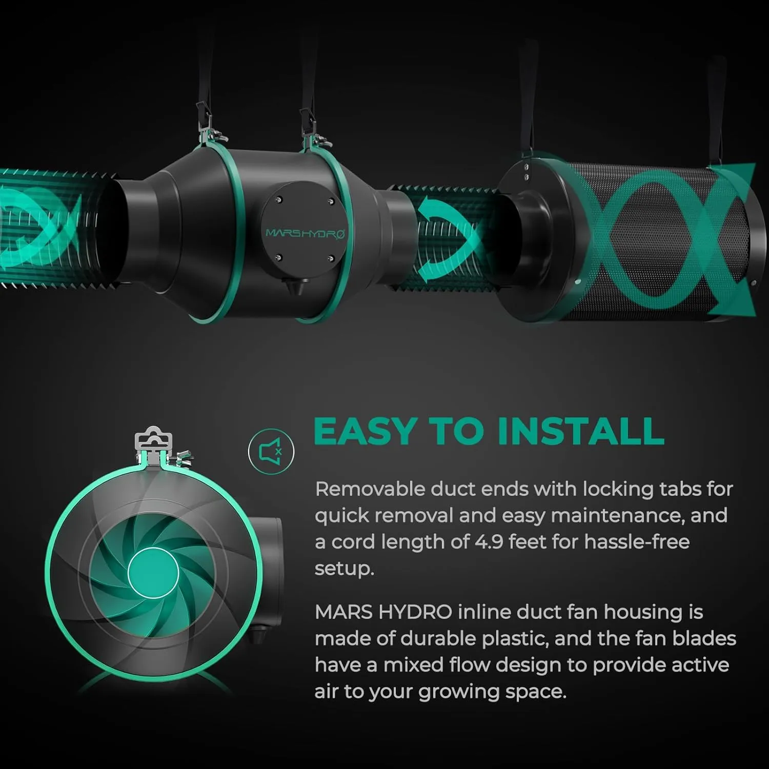 MARS HYDRO 4 Inch Inline Duct Fan with Temp Controller, Exhaust Fan for Grow Tents, Hydroponics