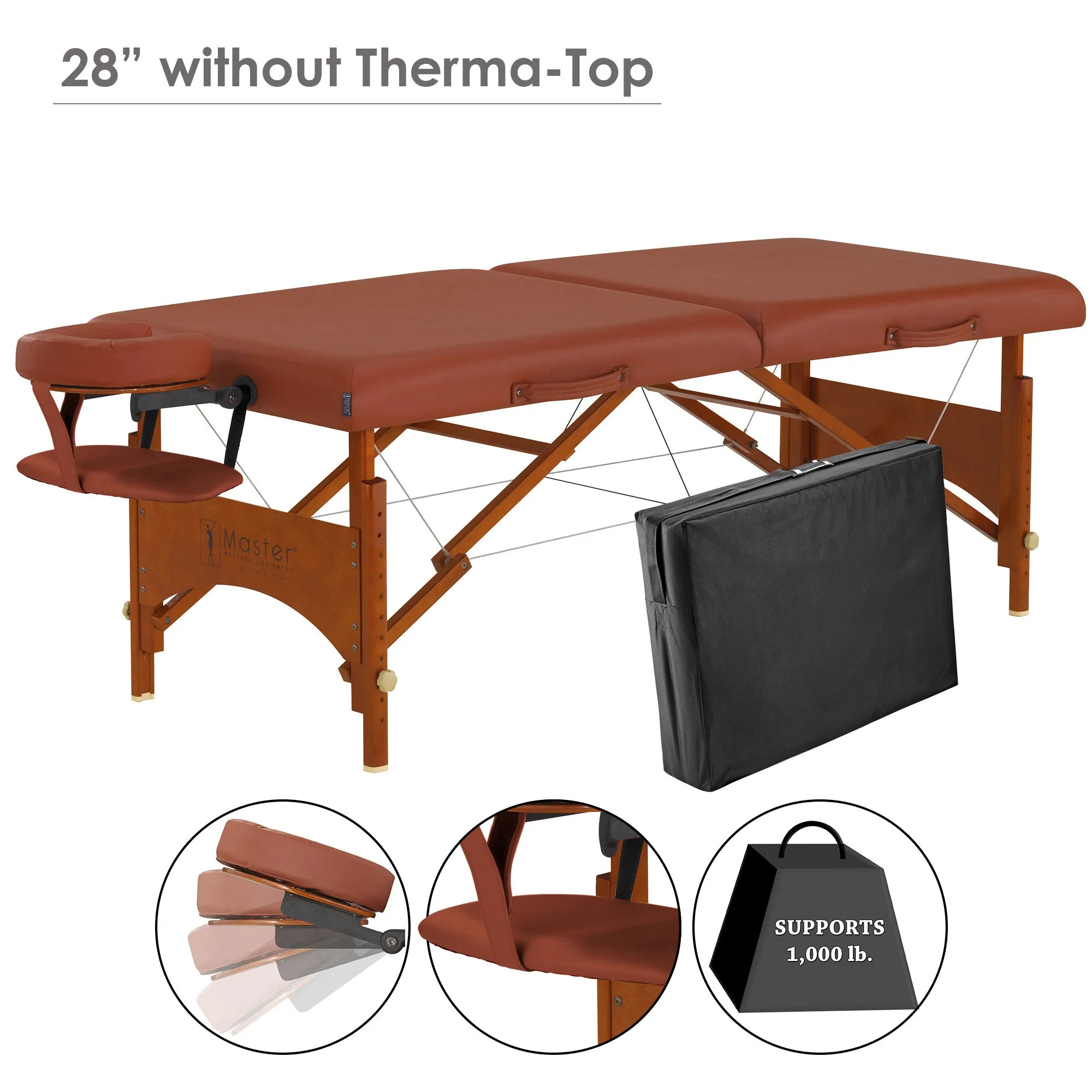 Master Massage 28" FAIRLANE™ Portable Massage Table Package with Therma-Top® - Adjustable Heating System! (Cinnamon Color)