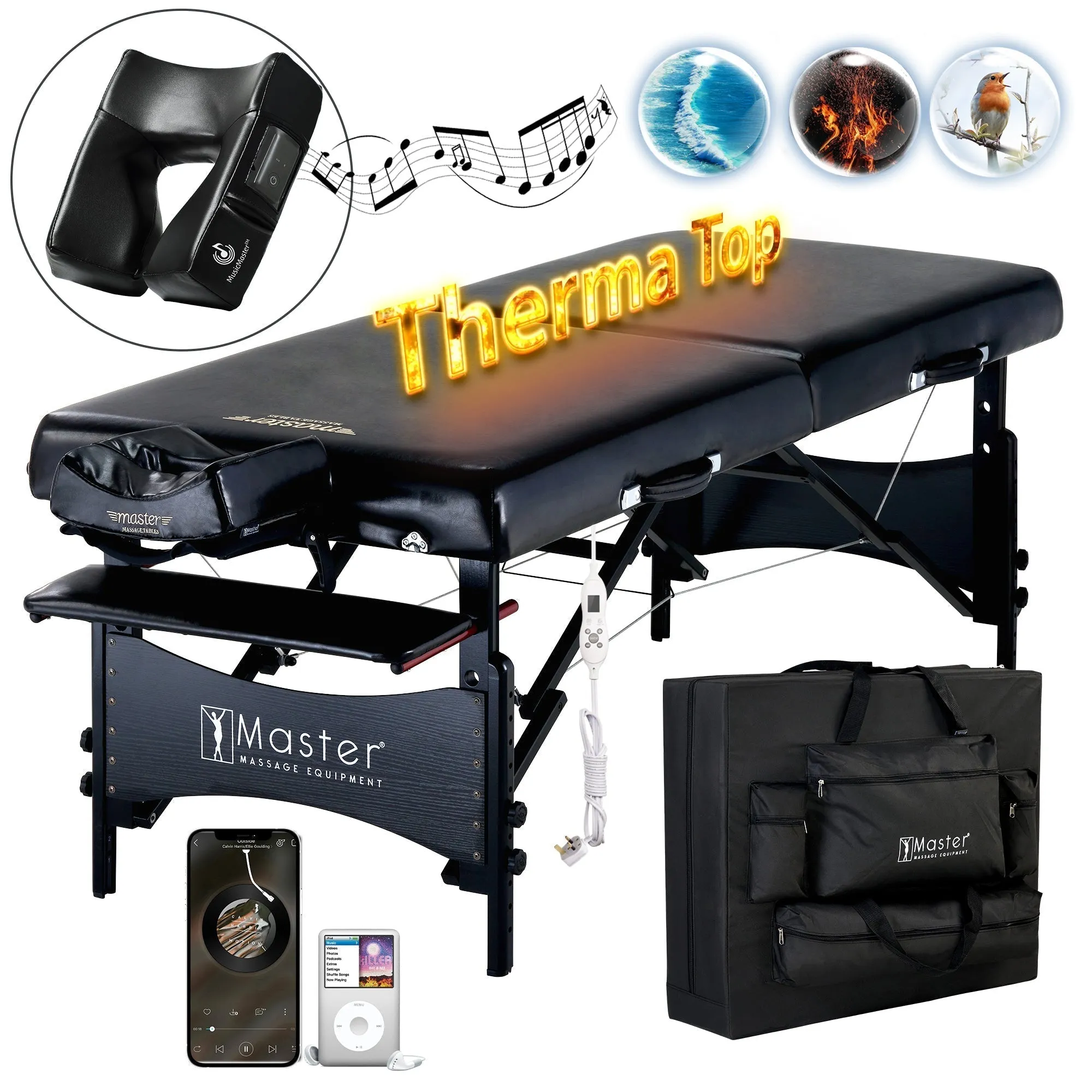 Master Massage GALAXY Portable Massage Table with THERMA-TOP 71 cm (Black on Black)