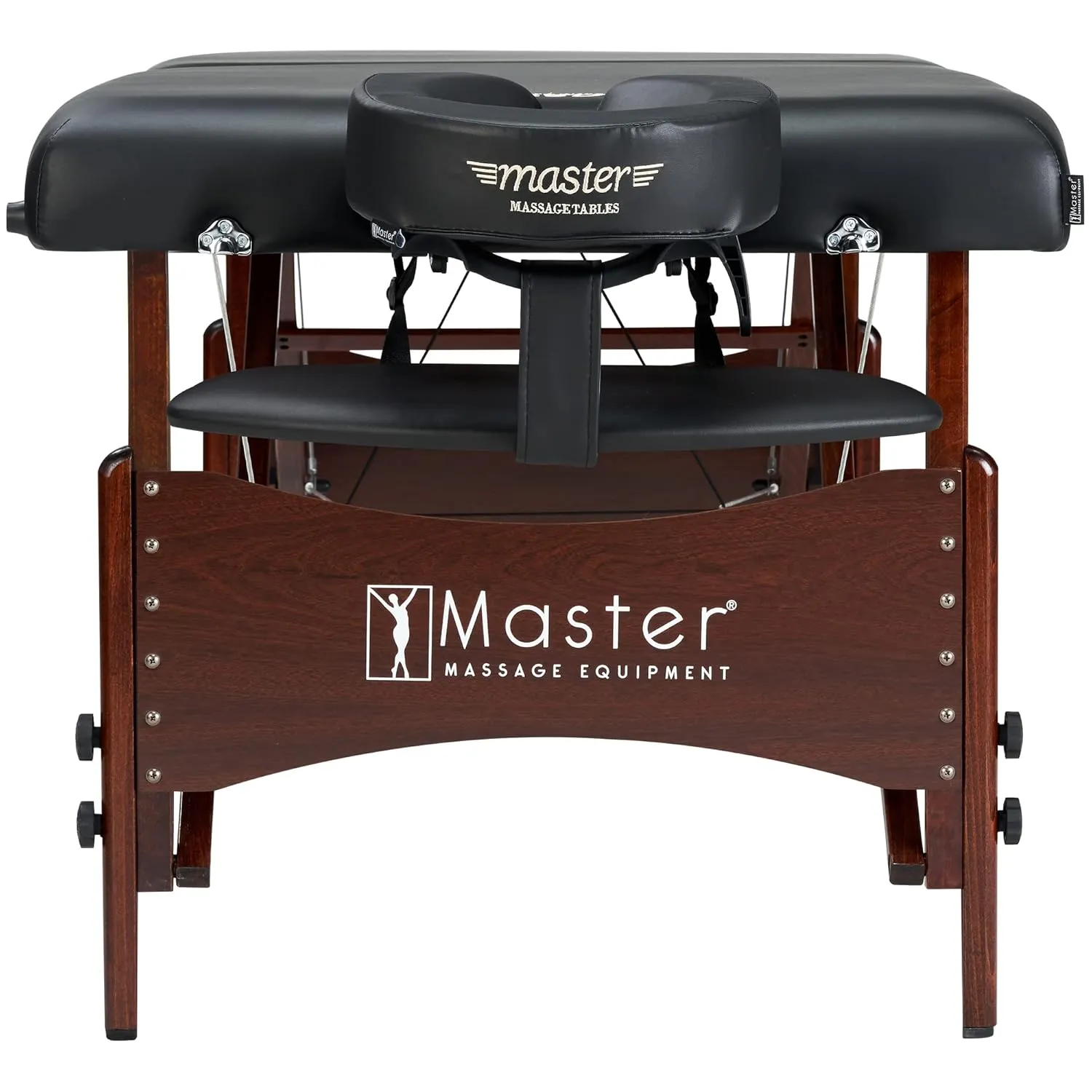 Master Massage Newport Portable Massage Table Package with Denser 2.5" Cushion, Walnut Stained Hardwood, Steel Support Cables, Pillows & Accessories, Black, 30"