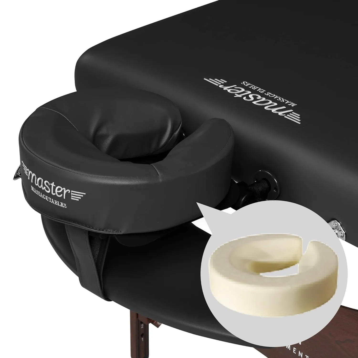 Master Massage Newport Portable Massage Table Package with Denser 2.5" Cushion, Walnut Stained Hardwood, Steel Support Cables, Pillows & Accessories, Black, 30"