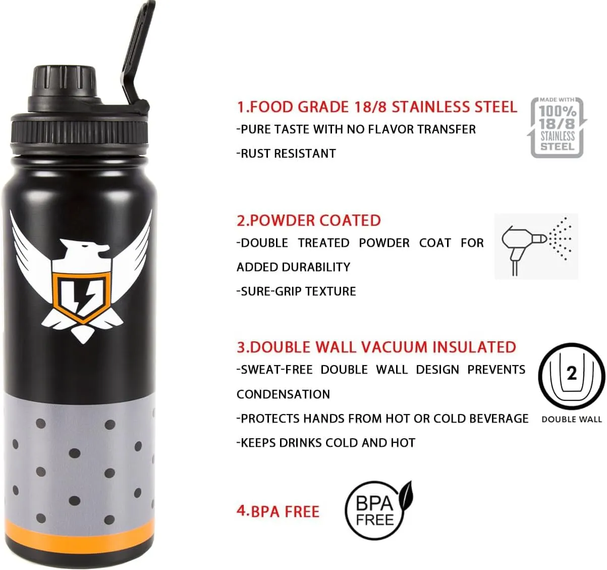 Maxer Shield battery Phoenix kit Water Bottle Stainless Steel Water Bottle 20oz 28oz Keeps Liquids Hot or Cold