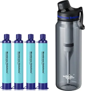 Membrane Solutions 36oz C3 ACF Filtered Water Bottle with 4 Packs Outdoor Water Filter Straw