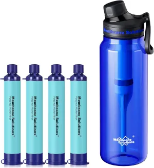 Membrane Solutions 36oz C3 ACF Filtered Water Bottle with 4 Packs Outdoor Water Filter Straw