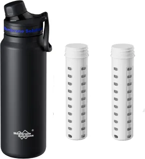 Membrane Solutions C3 32oz Stainless Steel ACF UF Filtered Water Bottle with Extra 2 Packs UF Replacement Filter