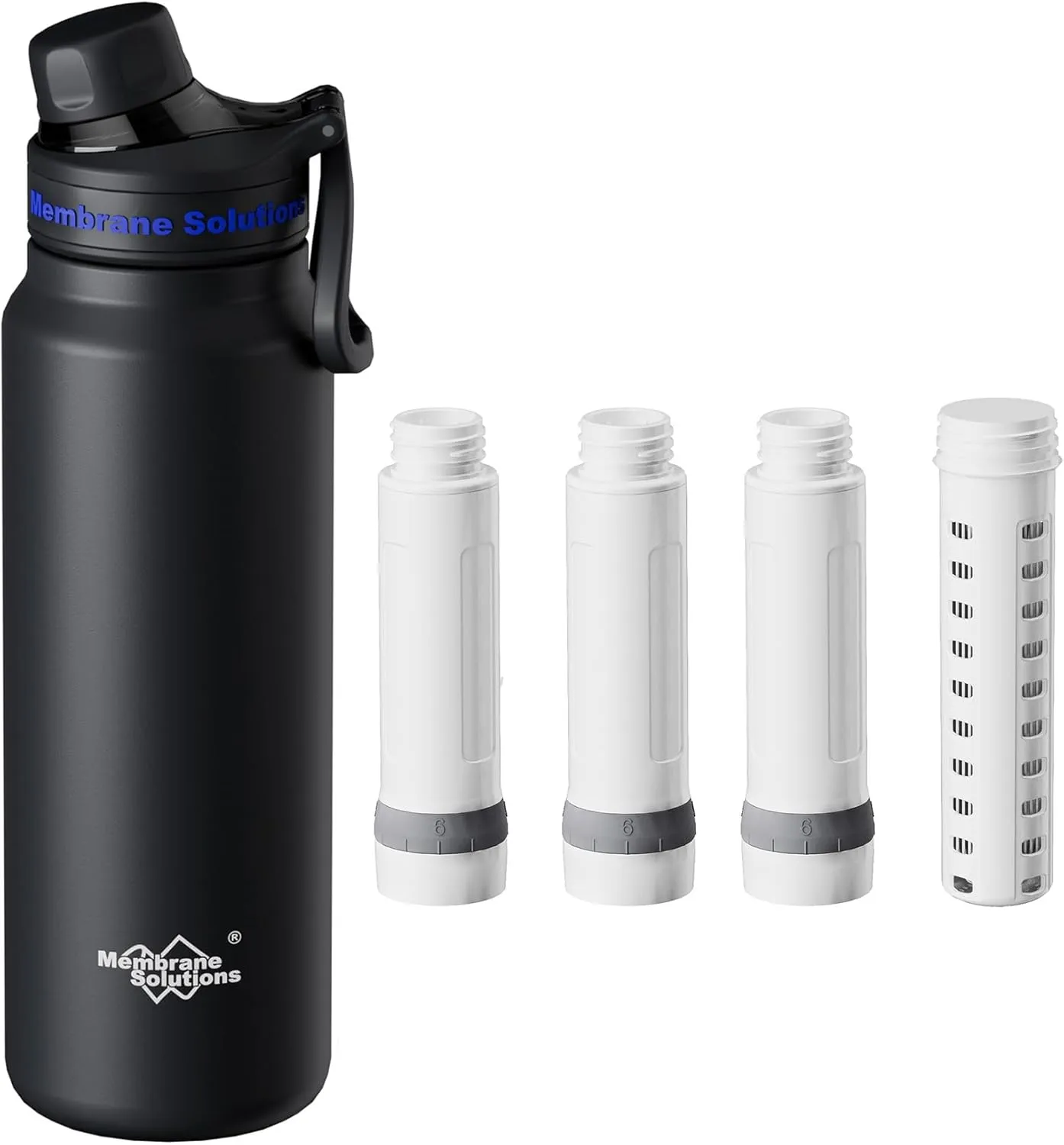 Membrane Solutions C3 32oz Stainless Steel ACF UF Filtered Water Bottle with Extra 3 Packs ACF   1 Pack UF Replacement Filter