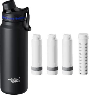 Membrane Solutions C3 32oz Stainless Steel ACF UF Filtered Water Bottle with Extra 3 Packs ACF   1 Pack UF Replacement Filter
