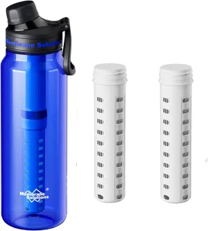 Membrane Solutions C3 36oz ACF UF Filtered Water Bottle with Extra 2 Packs UF Replacement Filter