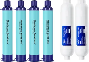 Membrane Solutions Upgrade 5 Stage Water Filter Straw 4 Pack and RV Water Filter 2 Pack for Group Camping Emergency