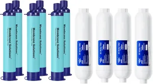 Membrane Solutions Upgrade 5 Stage Water Filter Straw 6 Pack and RV Water Filter 4 Pack for Group Camping Emergency