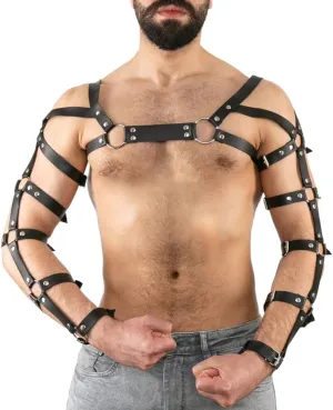 Men's Body Chest Harness Belt Adjustable PU Leather Punk Arms Chest Harness Bondage Strap, BDSM Cosplay Costume Bar Nightclub Party Club Masquerade Fetish Clubwear