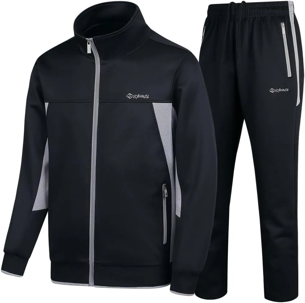 Men's Casual Tracksuit Long Sleeve Sweatsuit Athletic Set Full Zip Running Jogging Sports Jacket and Pants