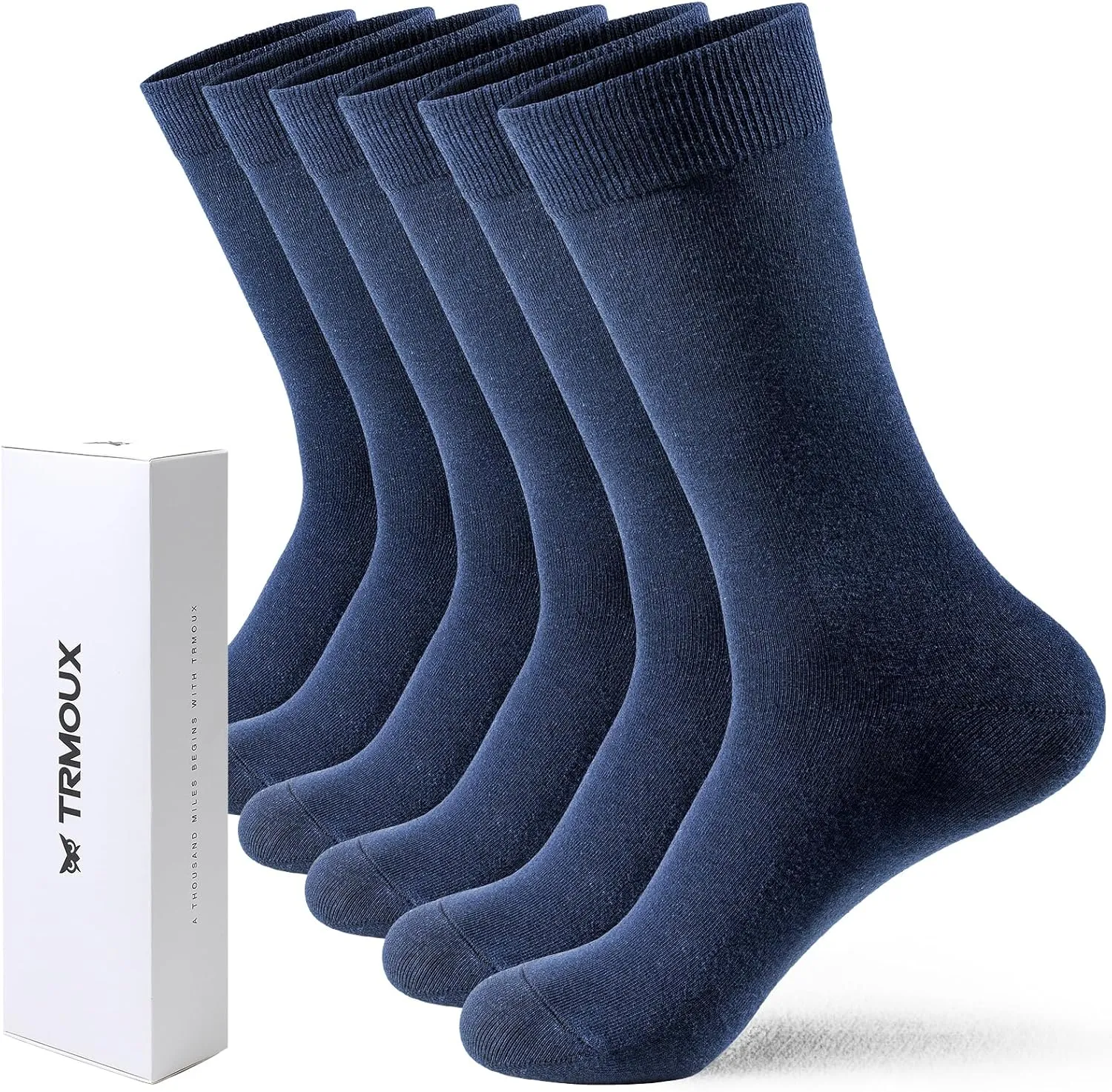 Men's Dress Crew Socks - Plain Colors, Lightweight Classic Cotton, Soft & Breathable Dress Socks for Men, 6-Pack
