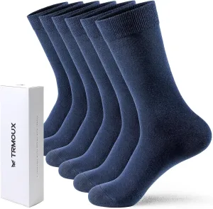 Men's Dress Crew Socks - Plain Colors, Lightweight Classic Cotton, Soft & Breathable Dress Socks for Men, 6-Pack