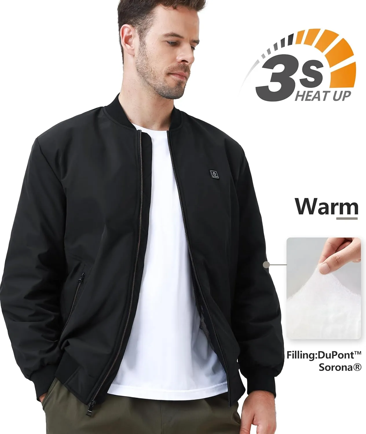 Men’s Heated Jacket with 12V Battery, Windproof Bomber Jackets Winter Warm Casual Heating Coat with 5 Heating Areas