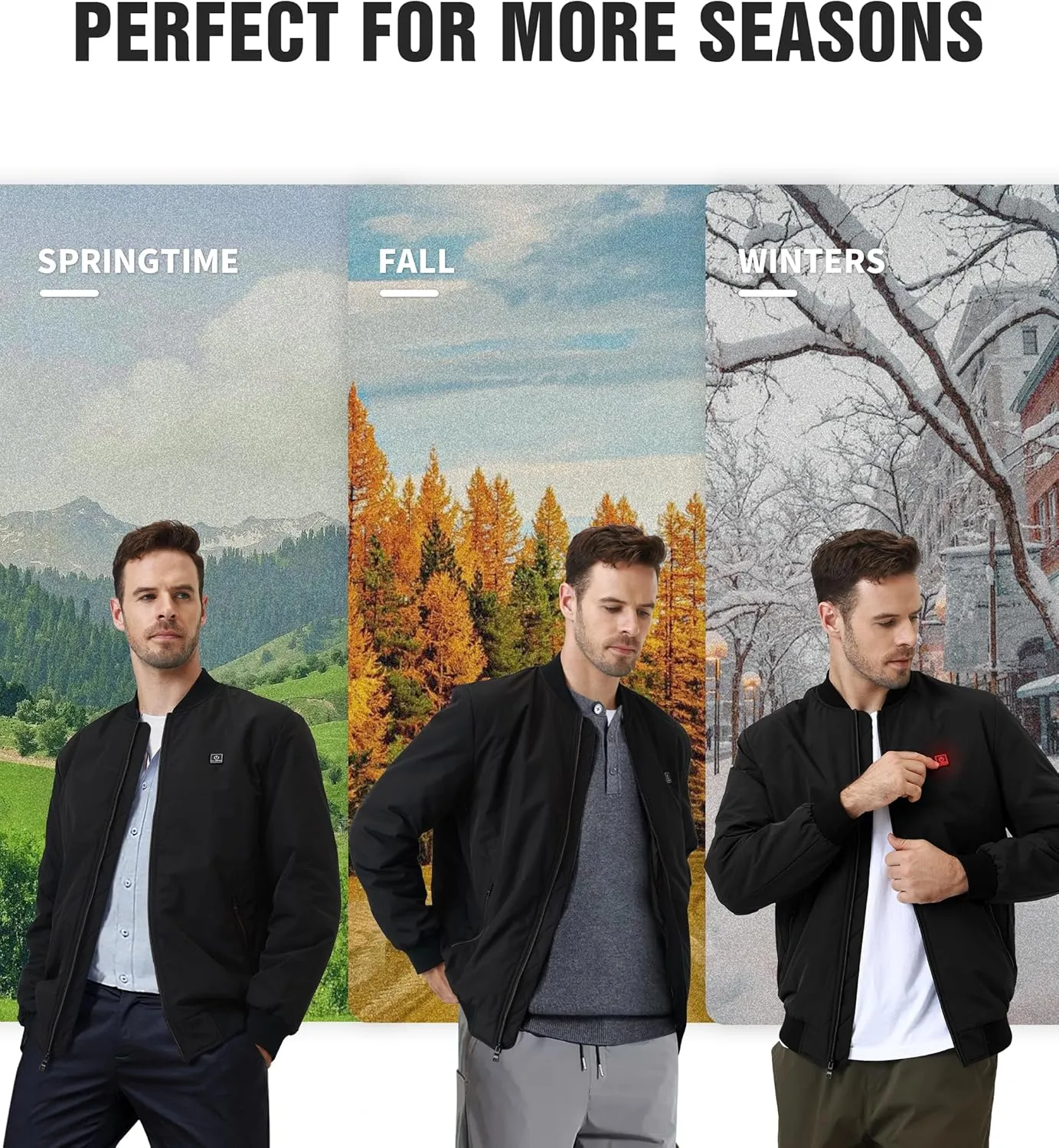 Men’s Heated Jacket with 12V Battery, Windproof Bomber Jackets Winter Warm Casual Heating Coat with 5 Heating Areas