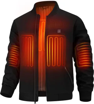 Men’s Heated Jacket with 12V Battery, Windproof Bomber Jackets Winter Warm Casual Heating Coat with 5 Heating Areas